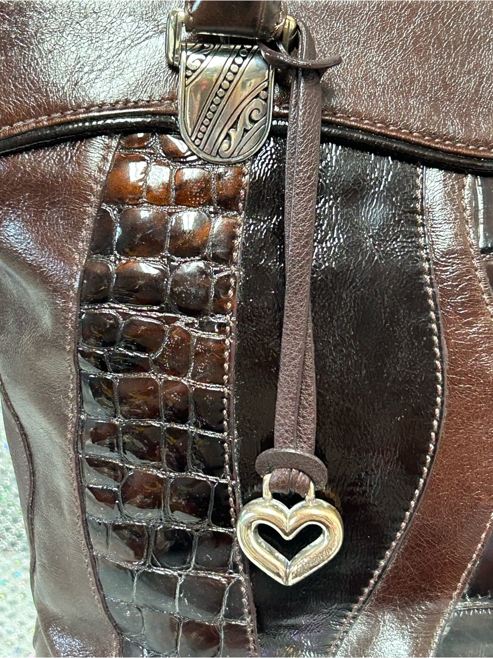 Brighton Brown Patchwork Leather Tote with Heart Charm - Picture 5 of 15